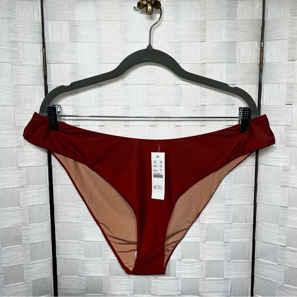 J. Crew Women’s Curved Waist Cheeky Bikini Bottom Size XL Rust Orange Boho Beach